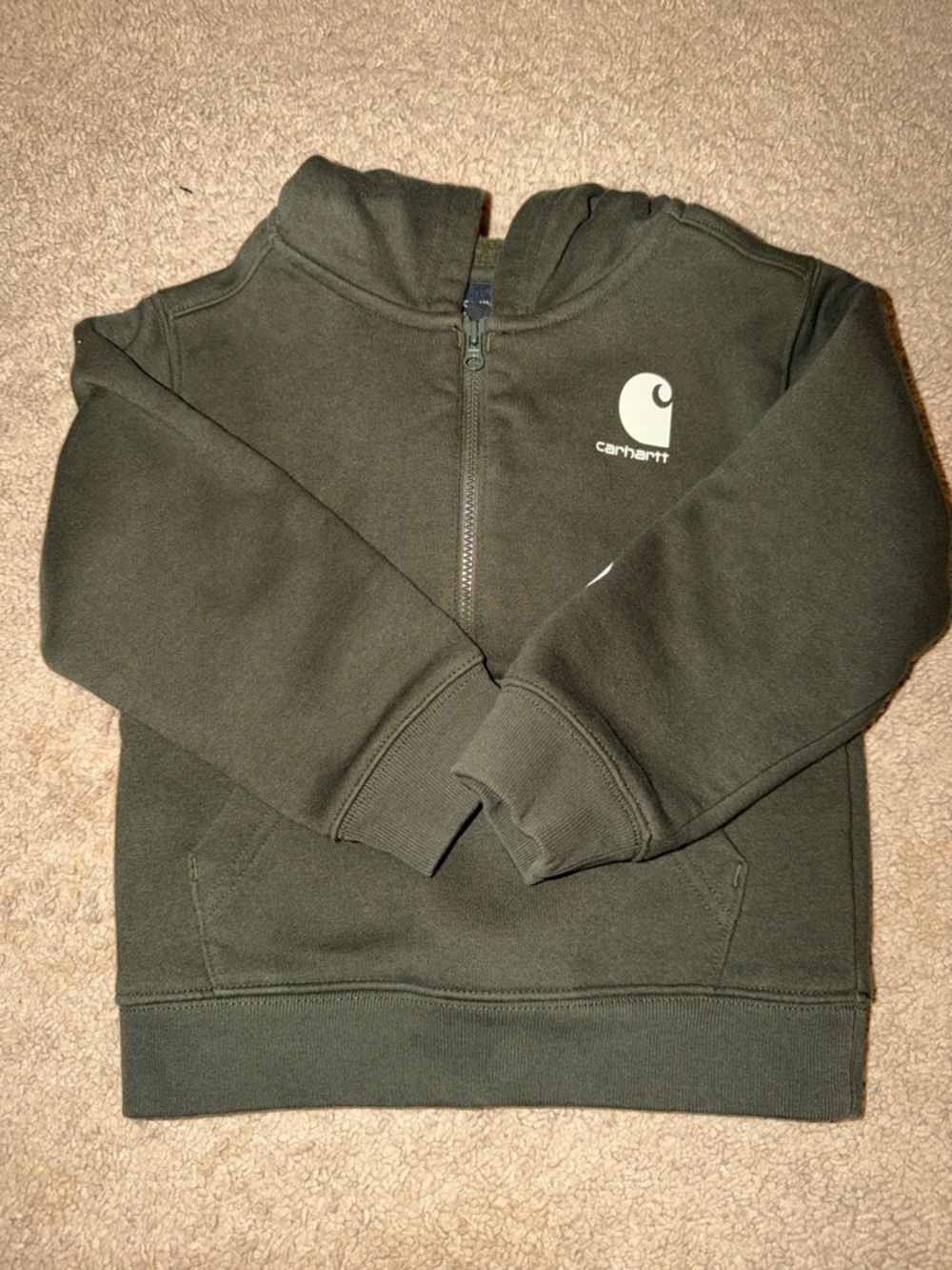 Carhartt Kids Dark Olive Green Zip Hoodie with Logo